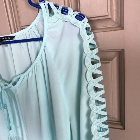 Zac&Rachel Top BoHo Aqua Sleeve Insert Round Neck Tie Front Pullover Gorgeous - Picture 7 of 7